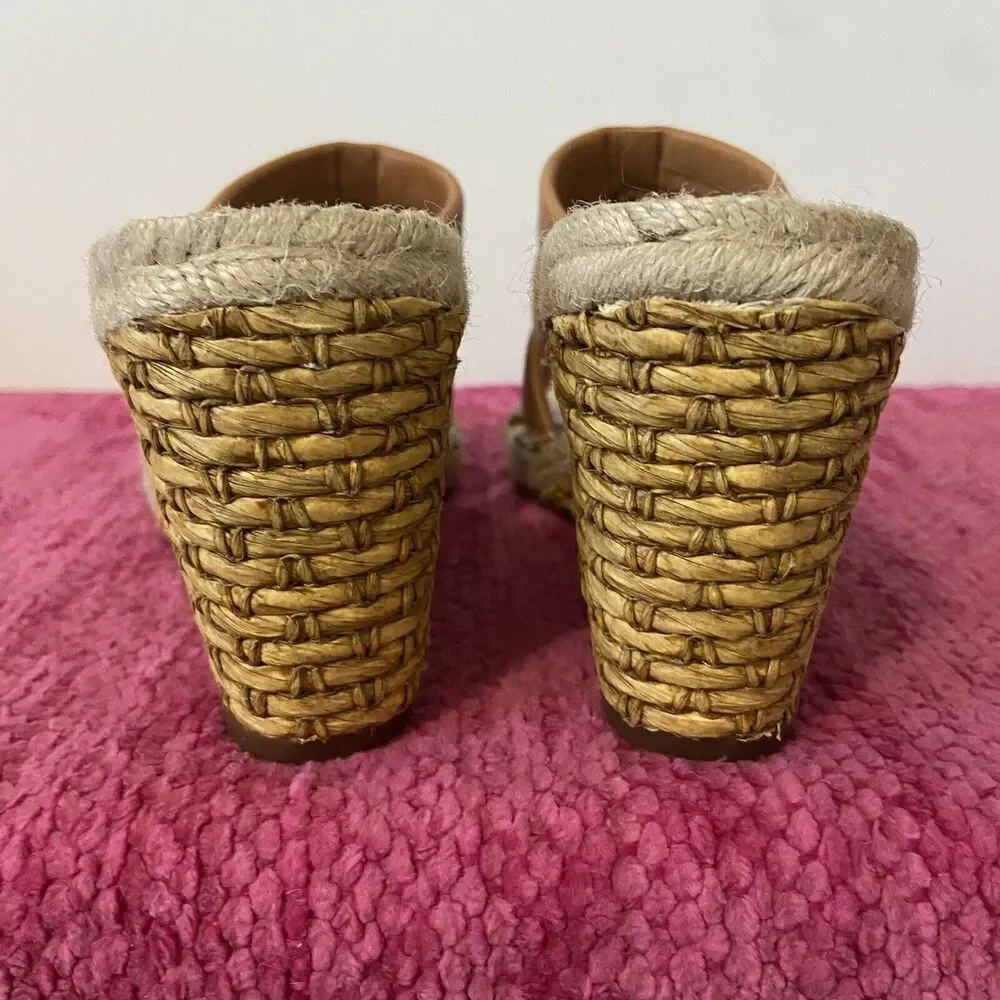 Vince Camuto Molisano Wedge Espadrille Sandals Light Cognac Brown Size 8.5 Wide
